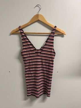 Reformation Striped Ribbed V-Neck Tank Top - Pink, Navy & White